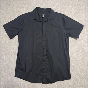 Structure Shirt Mens Large Black Short Sleeve Button Up Casual Collared Top‎